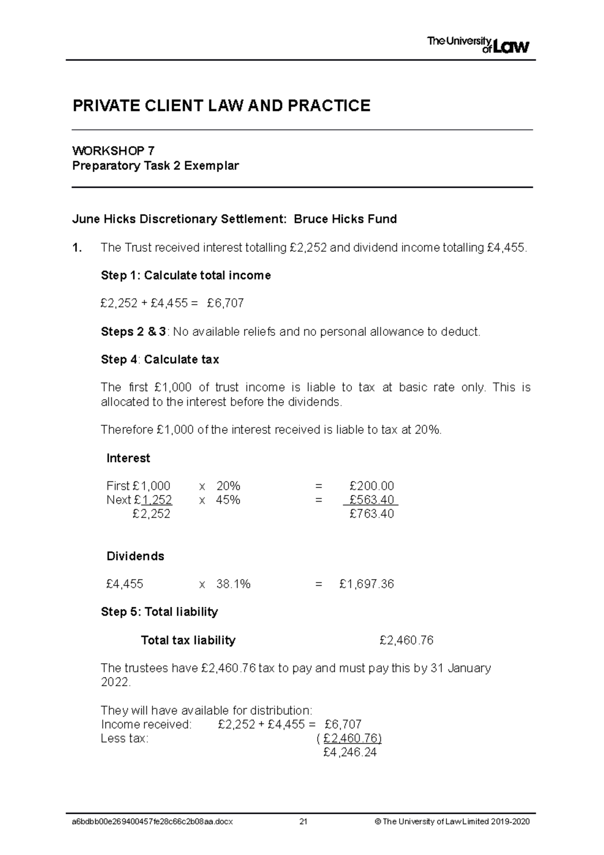 1920 priv ws07 ce02 prep task 02 exemplar t - PRIVATE CLIENT LAW AND ...