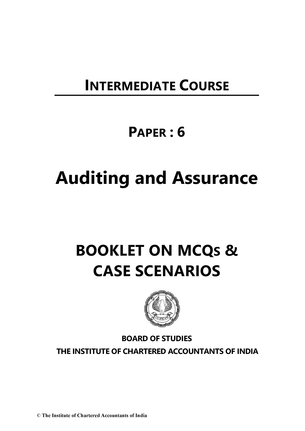 Audit Mcq - INTERMEDIATE COURSE PAPER : 6 Auditing And Assurance ...