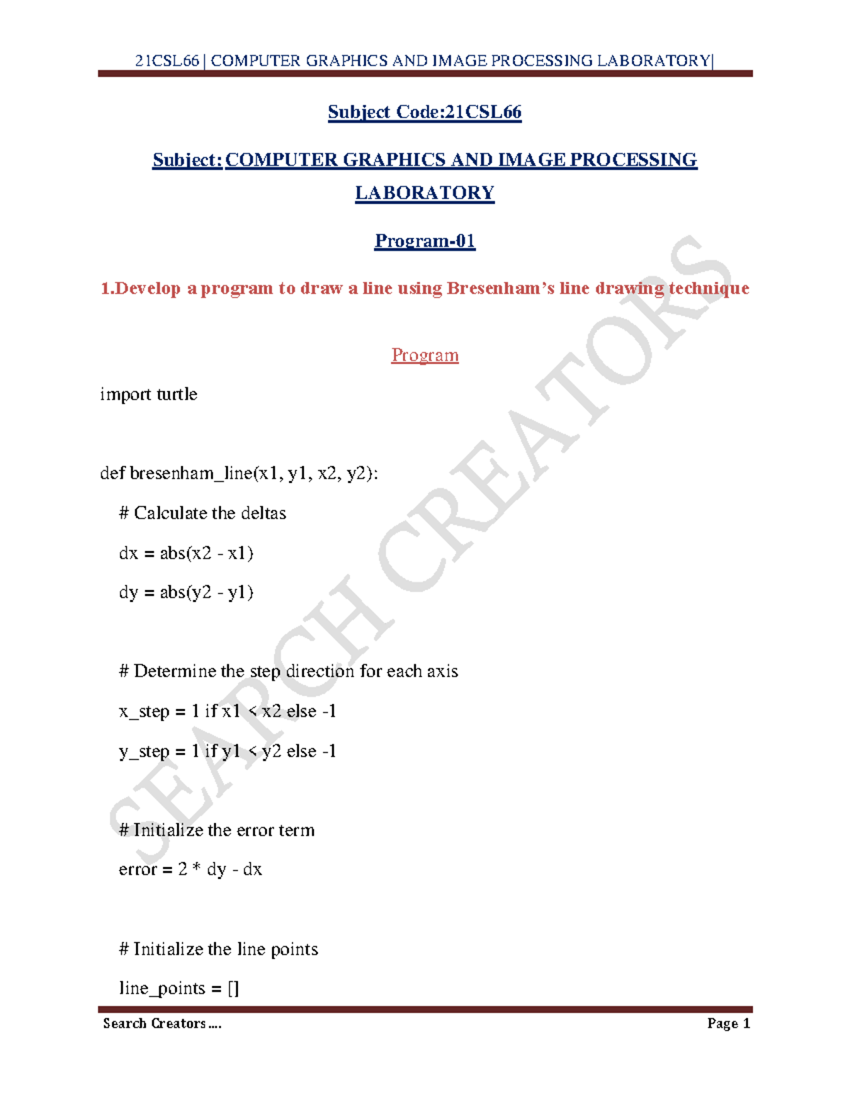 CG&IP Lab Manual - Subject Code:21CSL6 6 Subject: COMPUTER GRAPHICS AND ...