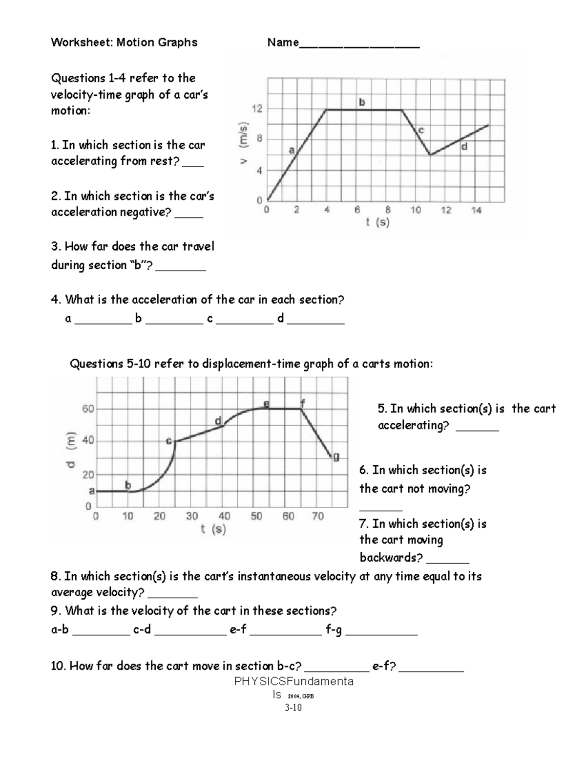 Practice Exercises 2 Graphing Motion - Worksheet: Motion Graphs Name ...