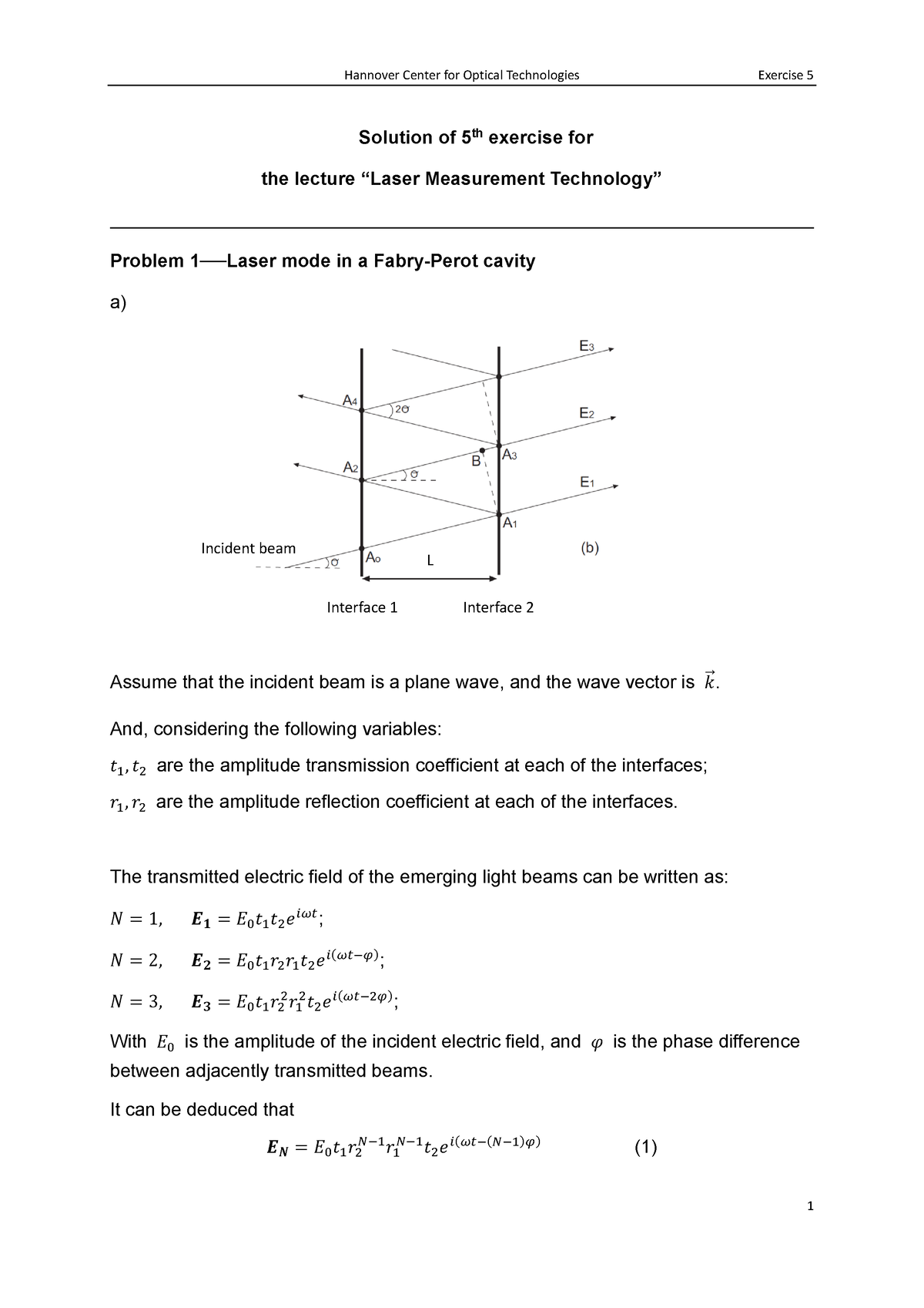 Exercise 5 Solution - Solution Of 5th Exercise For The Lecture “Laser ...