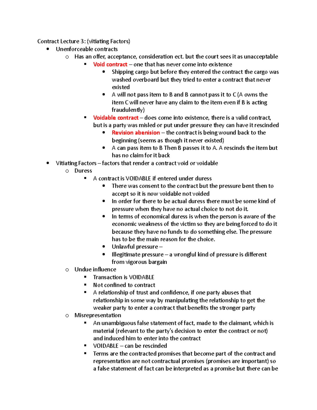 vitiating factors - Contract Lecture 3: (vitiating Factors ...