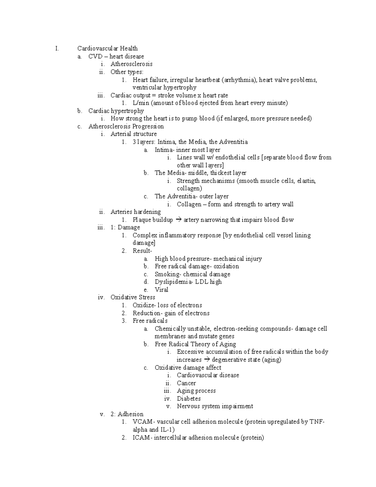 Contemporary Health Issues Midterm 1 notes - I. Cardiovascular Health a ...