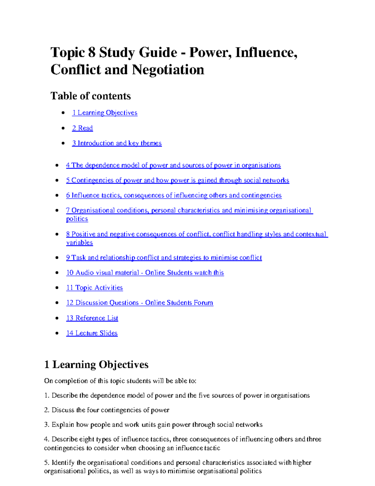 Topic 8 Study Guide - Power, Influence, Conflict Negotiaton Study Guide ...