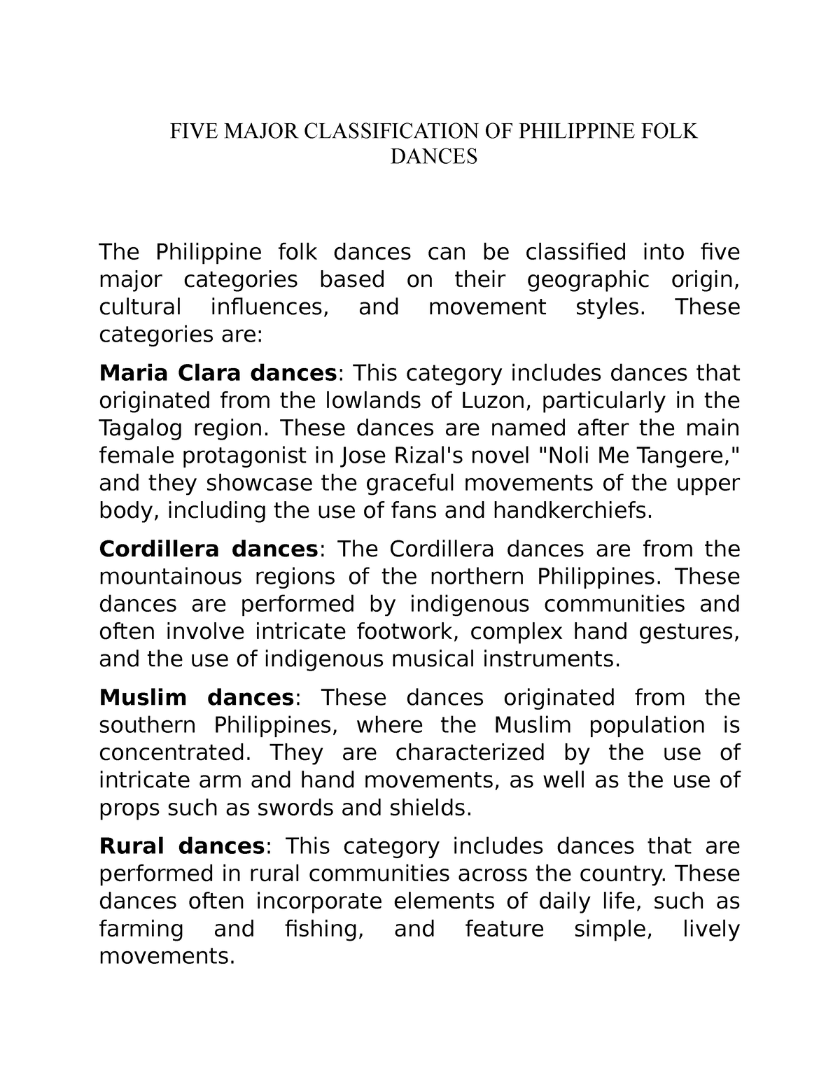 5 Major Classification Of Philippine Folk Dance Printable Form Images 