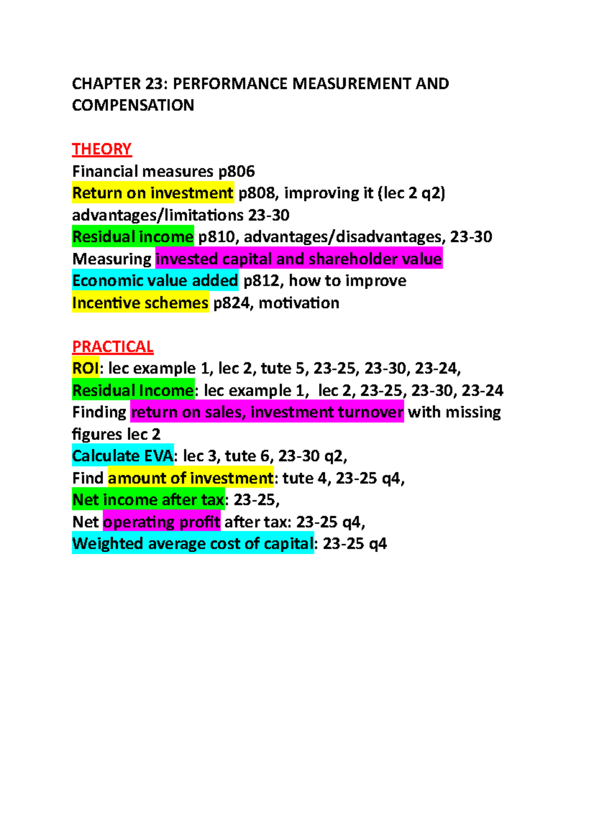 WEEK 8 FULL - Lecture Notes 8 - CHAPTER 23: PERFORMANCE MEASUREMENT AND ...