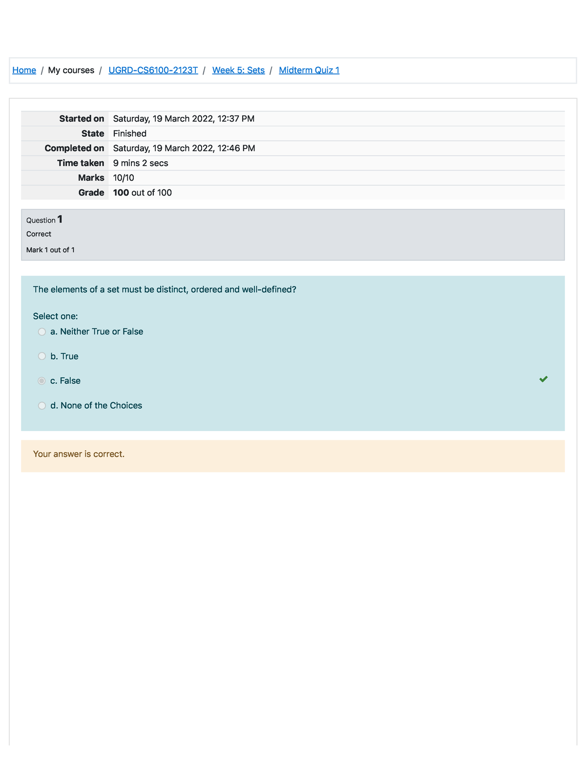 Midterm Quiz 1 Attempt Review - Home / My Courses / UGRD-CS6100-2123T ...