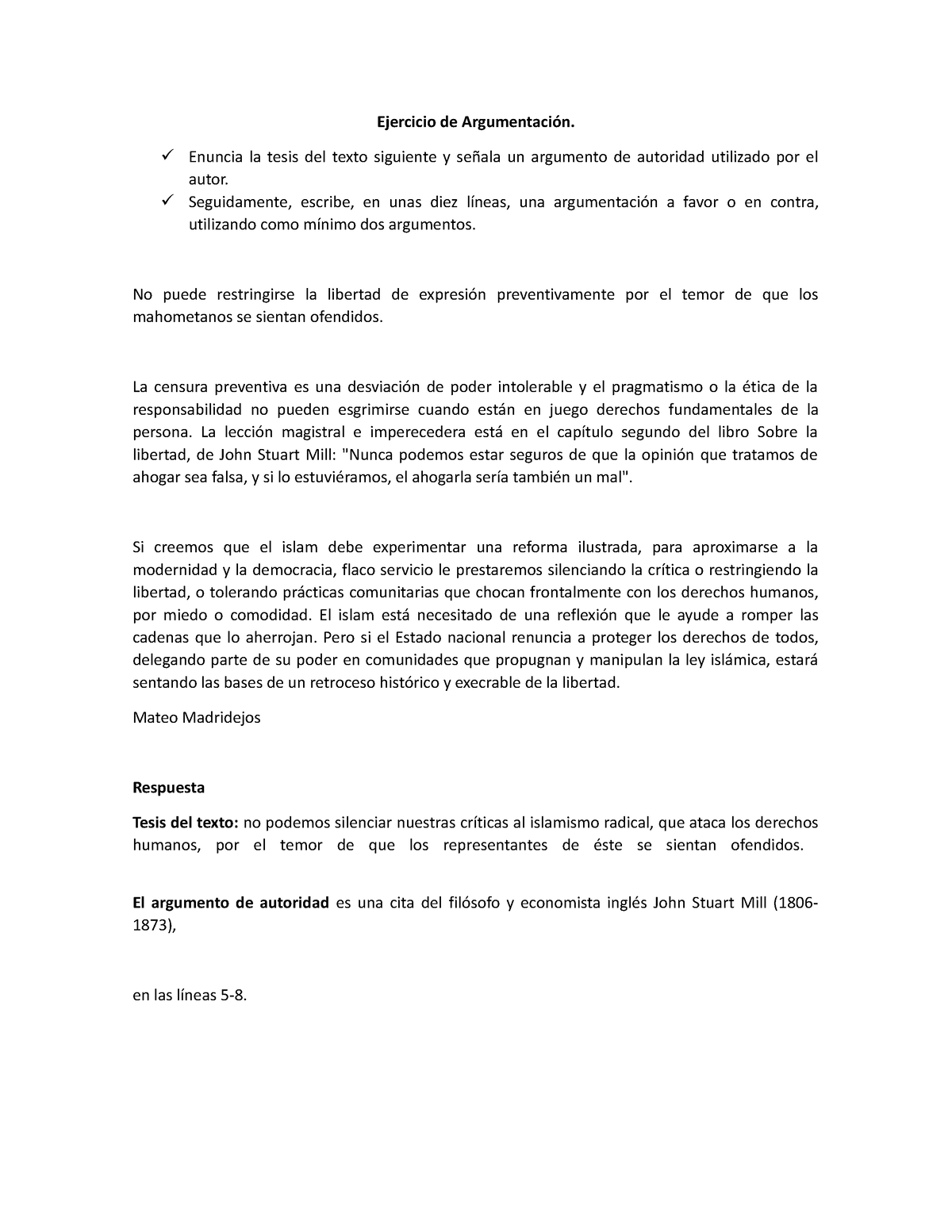 Ejercicio De Argumentación Clase - Ejercicio De Argumentación. Enuncia ...