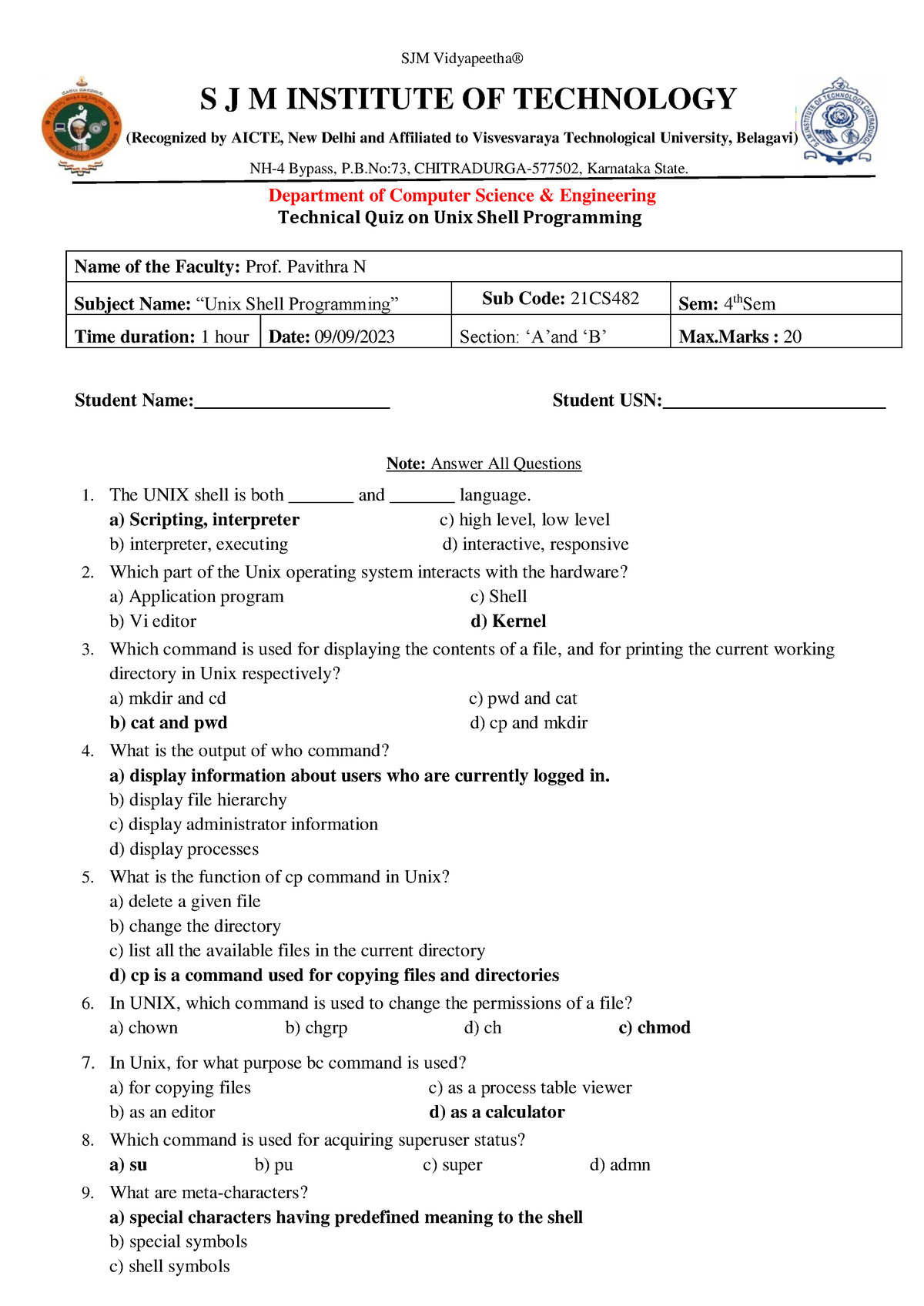 Quiz USP with answer - SJM Vidyapeetha® Department of Computer Science ...