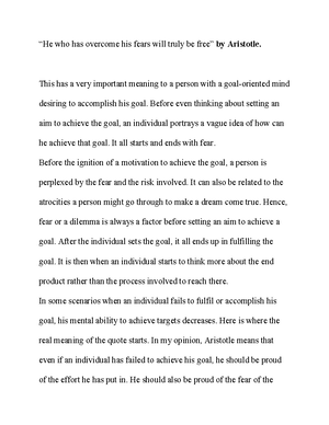 Aristotle Quote: “He who has overcome his fears will truly be free.”