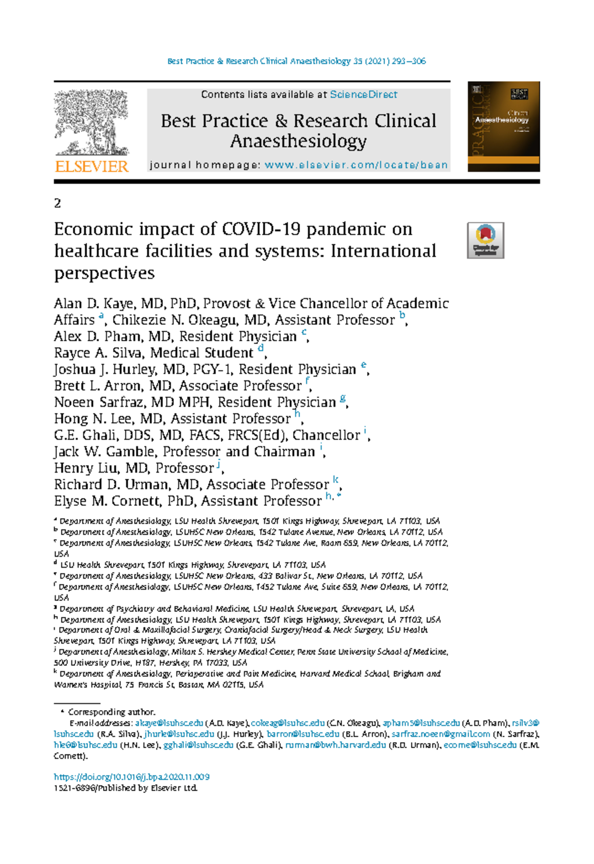 Economic impact of Covid-19 pandemic on healthcare facilities and ...
