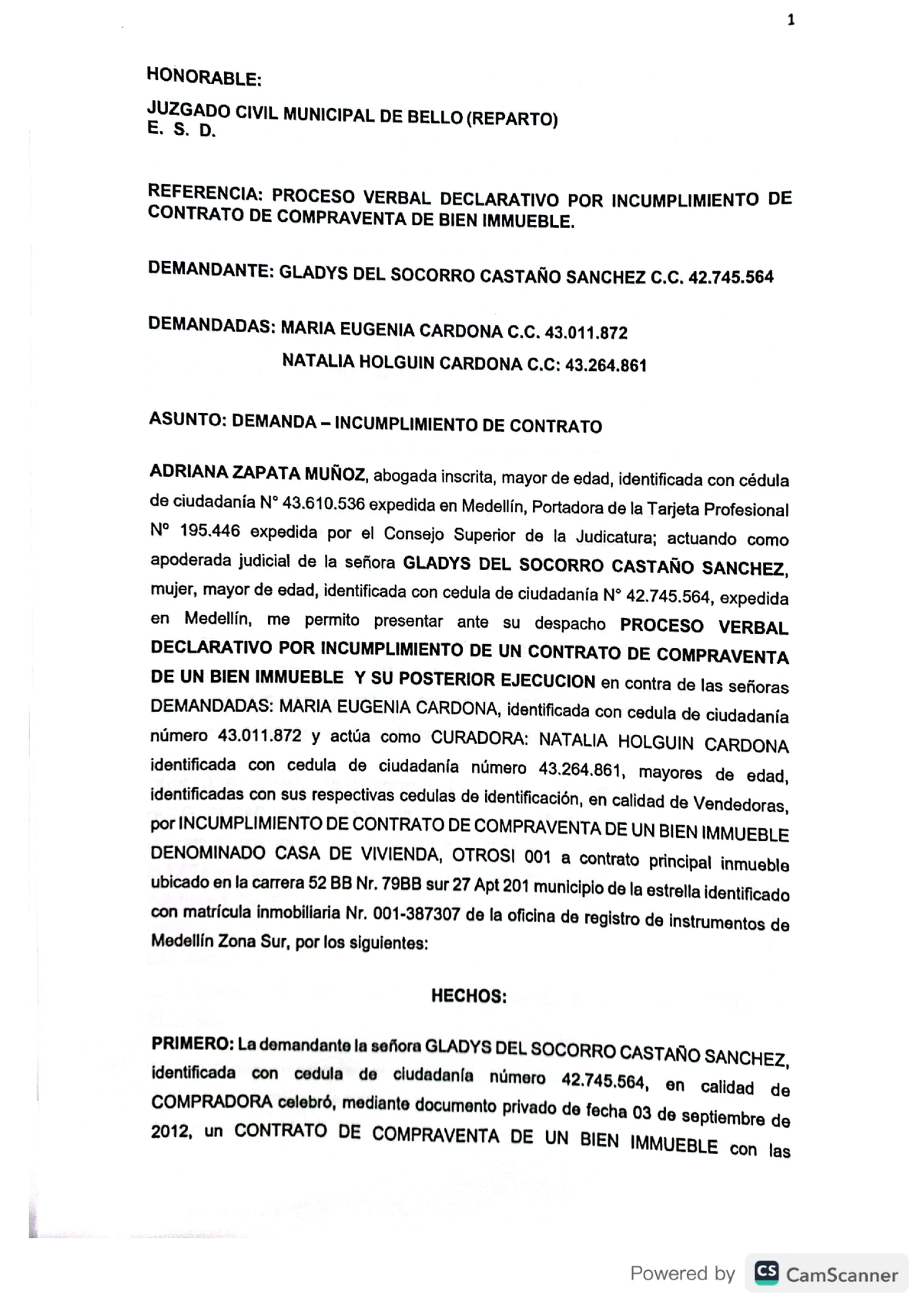 Proceso Incumplimiento DE Contrato Gladys - Derecho procesal civil ...