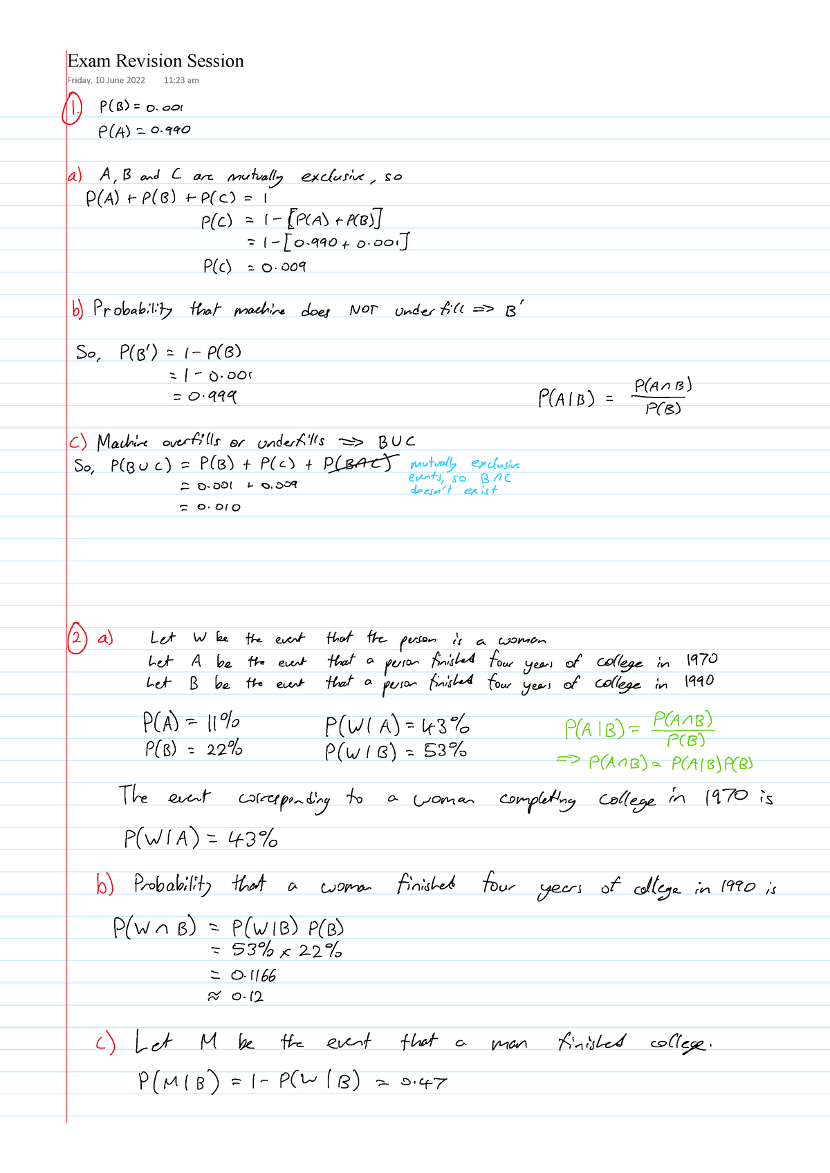 PASS Exam Revision Session Solutions - STAT2110 - ([DP 5HYLVLRQ 6HVVLRQ ...