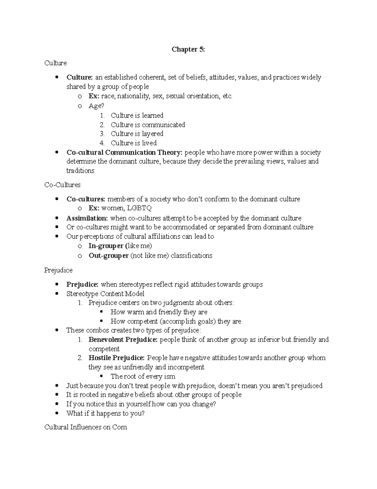 Chapter 5 - Lecture notes 5 - Chapter 5: Culture Culture: an ...