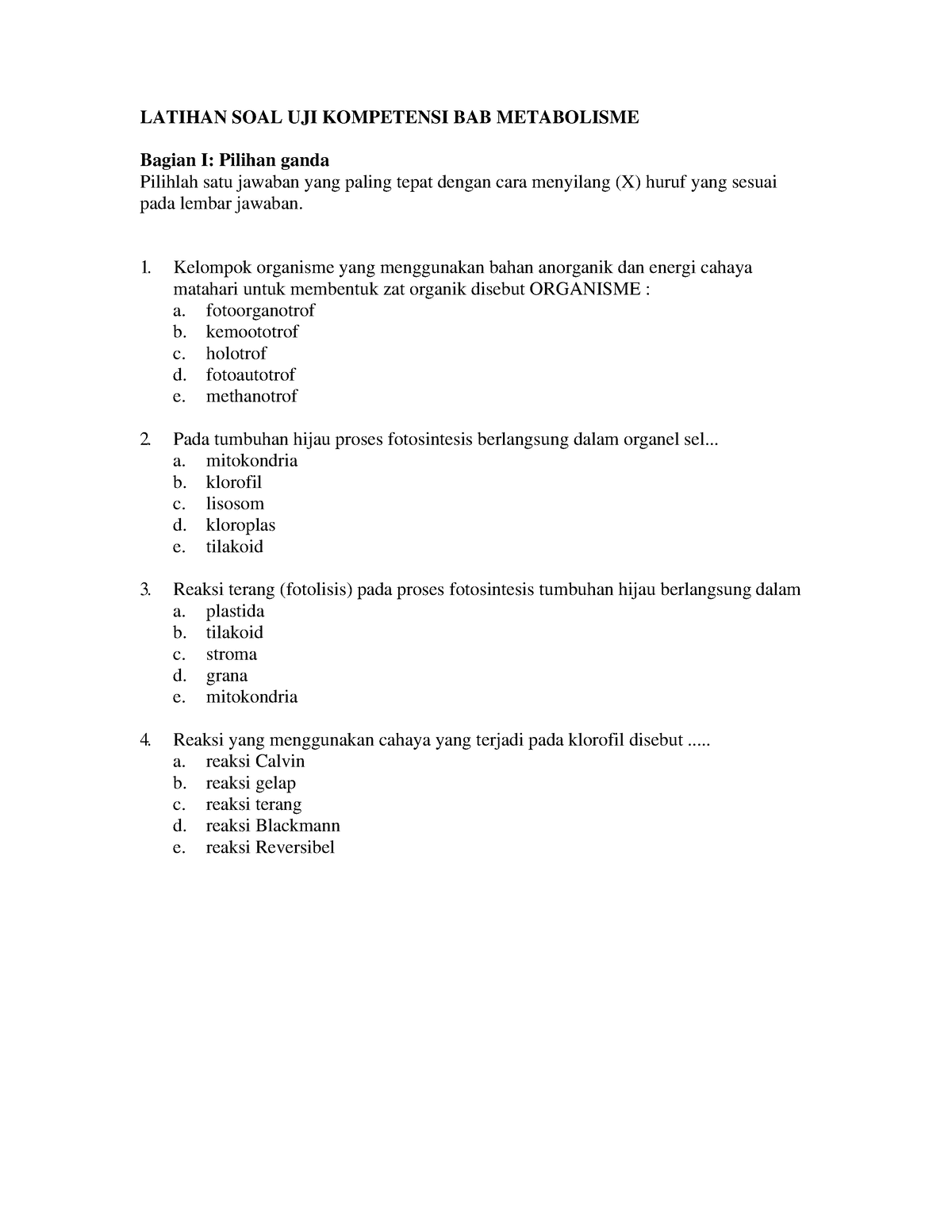 Latihan SOAL UJI Kompetensi BAB Metabolisme - LATIHAN SOAL UJI ...