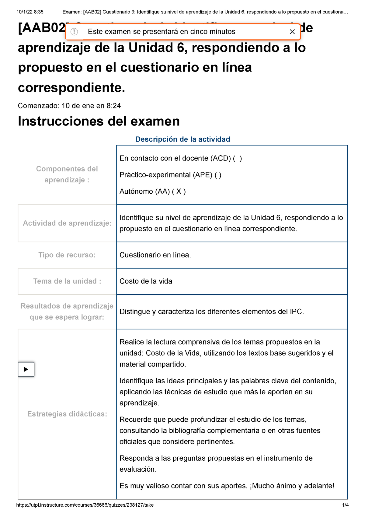 Examen Aab02 Cuestionario 3 Identifique Su Nivel De Aprendizaje De La Unidad 6 Respondiendo A 1299