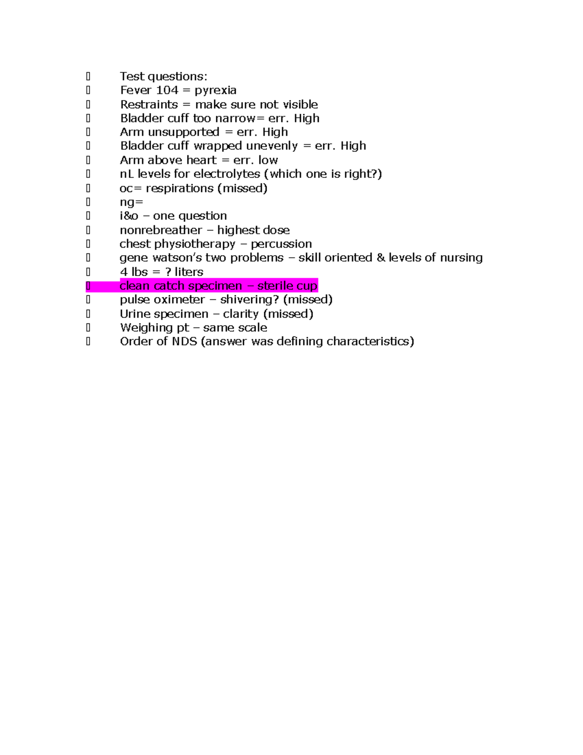 208 Final - susan randal as professor - Test questions: Fever 104 ...