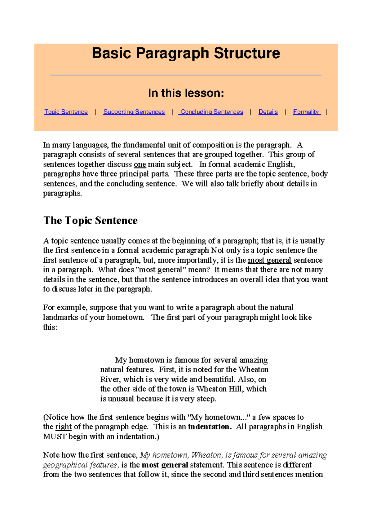 Basic Paragraph Structure 1 - A paragraph consists of several sentences ...