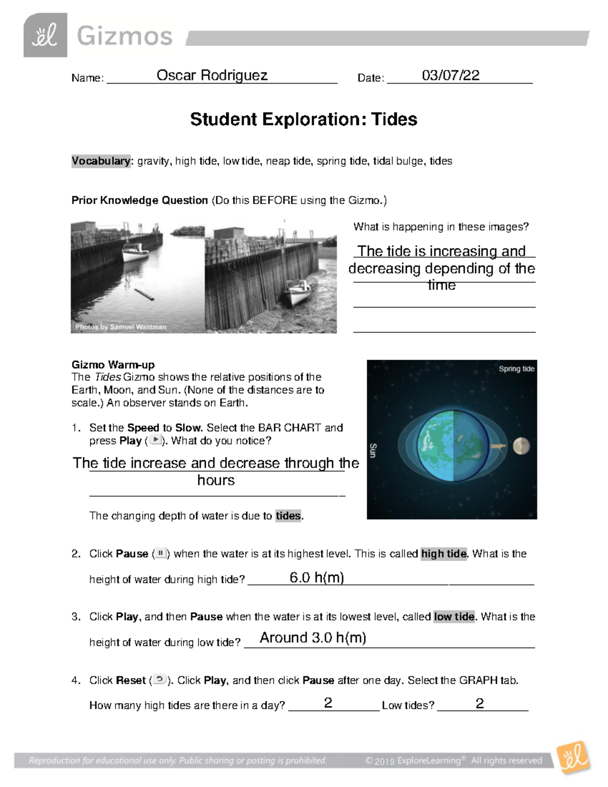 Gizmos Tides Assignment 2019 Name 