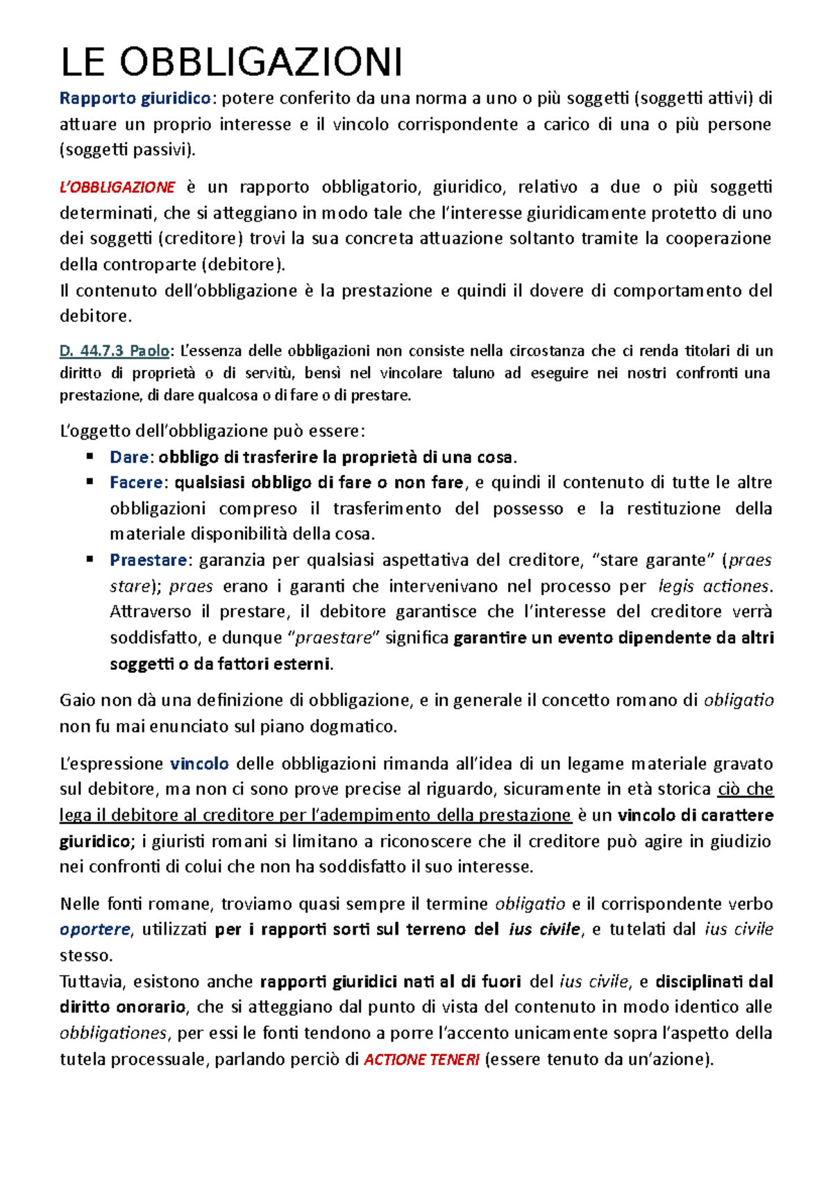 Le Obbligazioni - Istitutiones Iuria Romani - LE OBBLIGAZIONI Rapporto ...
