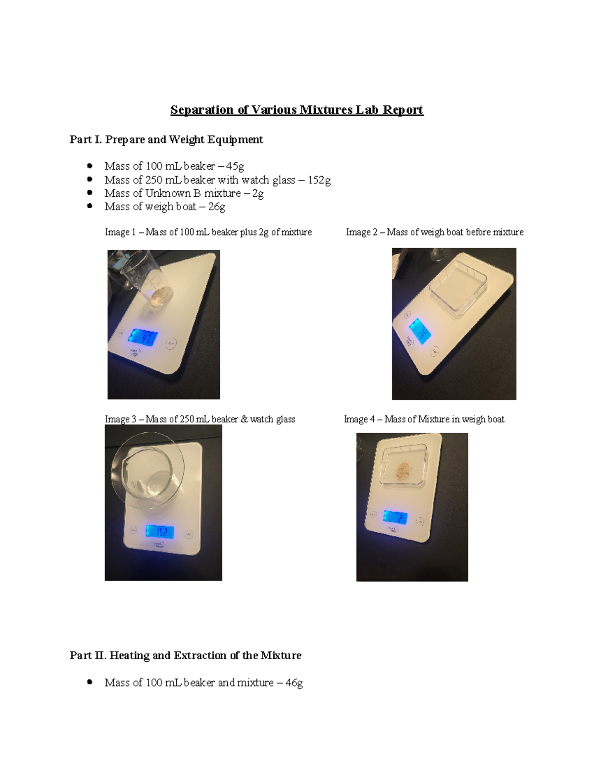 Chem 1411 Separation of Mixtures Lab - Separation of Various Mixtures 