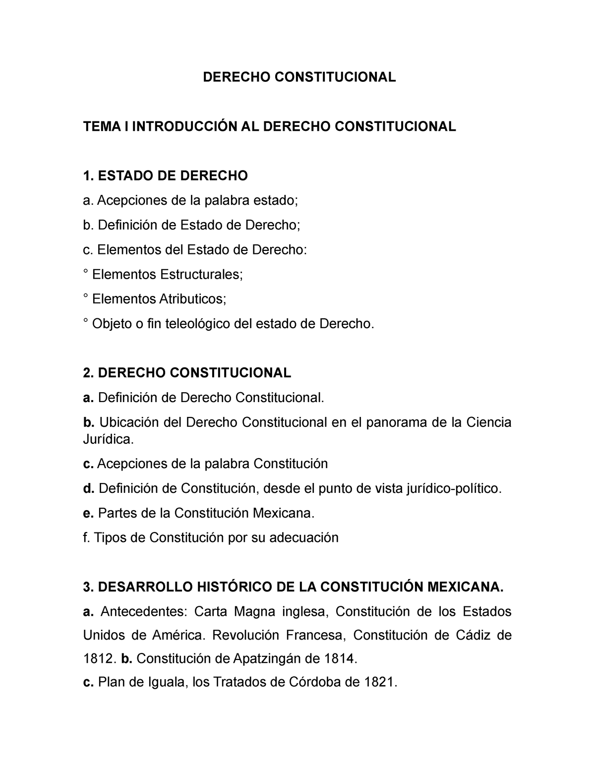 Temario Derecho Constitucional - DERECHO CONSTITUCIONAL TEMA I ...