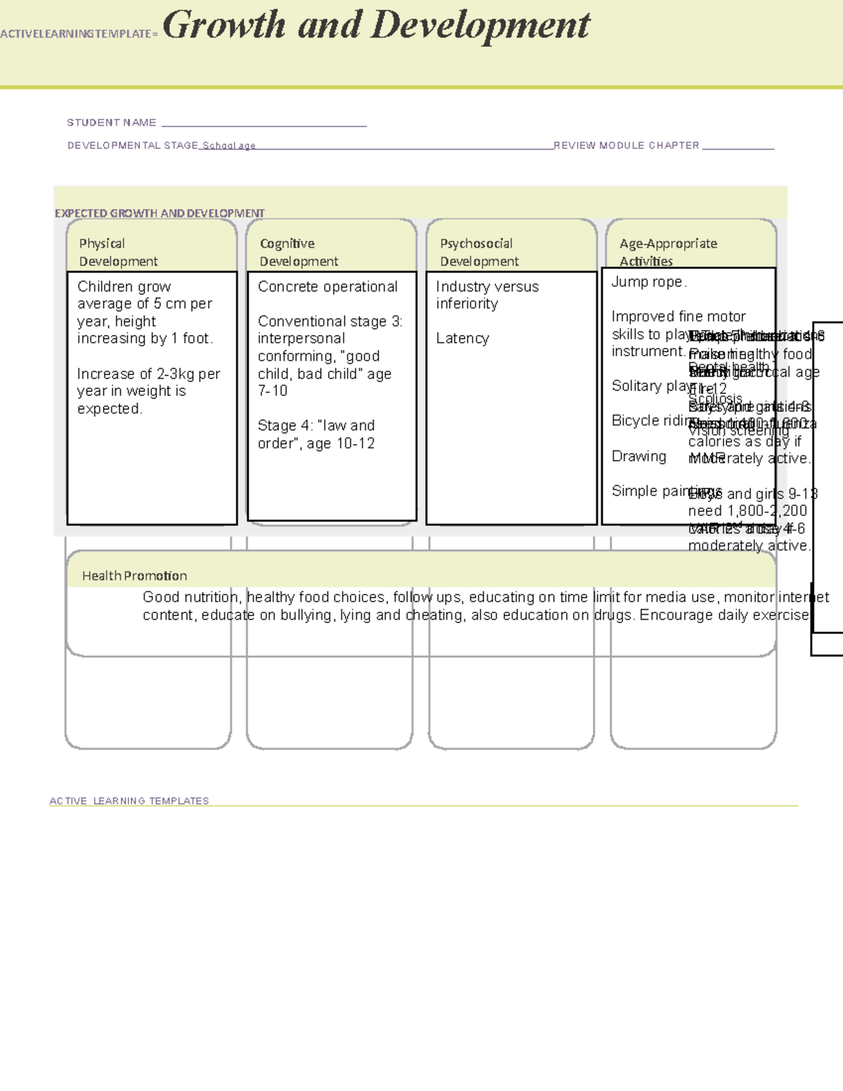 Growth and development School age - ACTIVELEARNINGTEMPLATE= Growth and ...