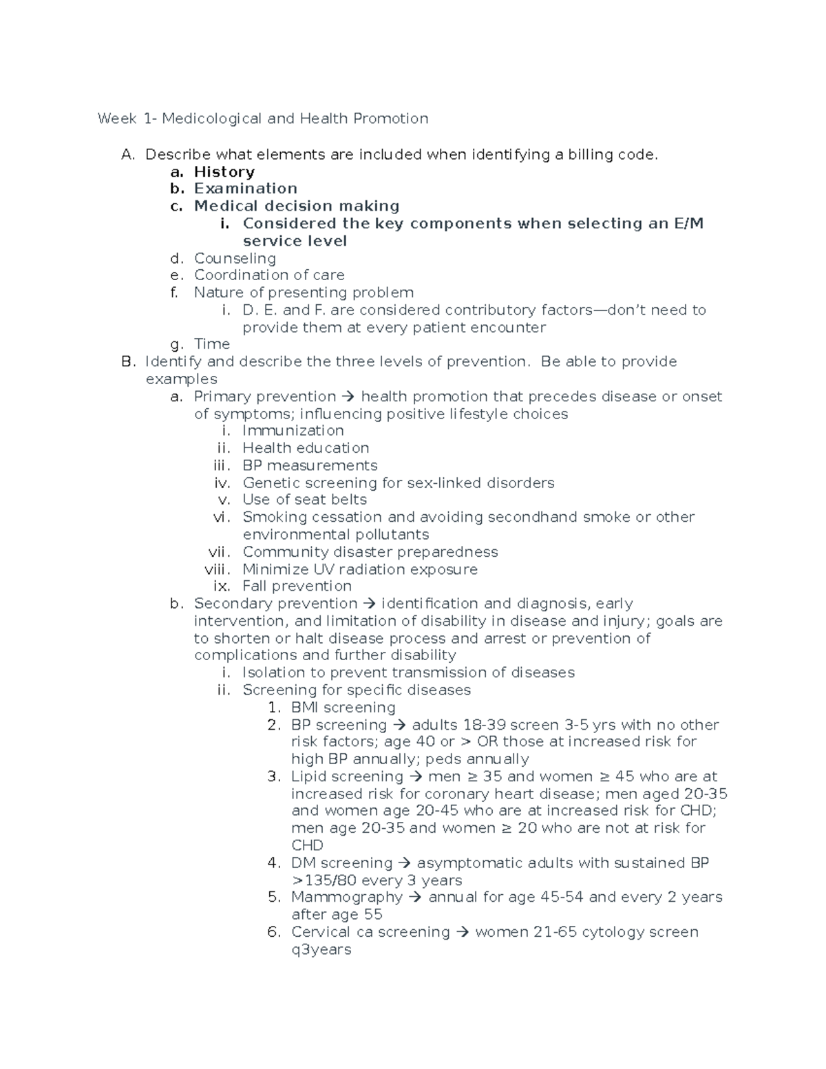 Midterm Exam study guide - Week 1- Medicological and Health Promotion A ...