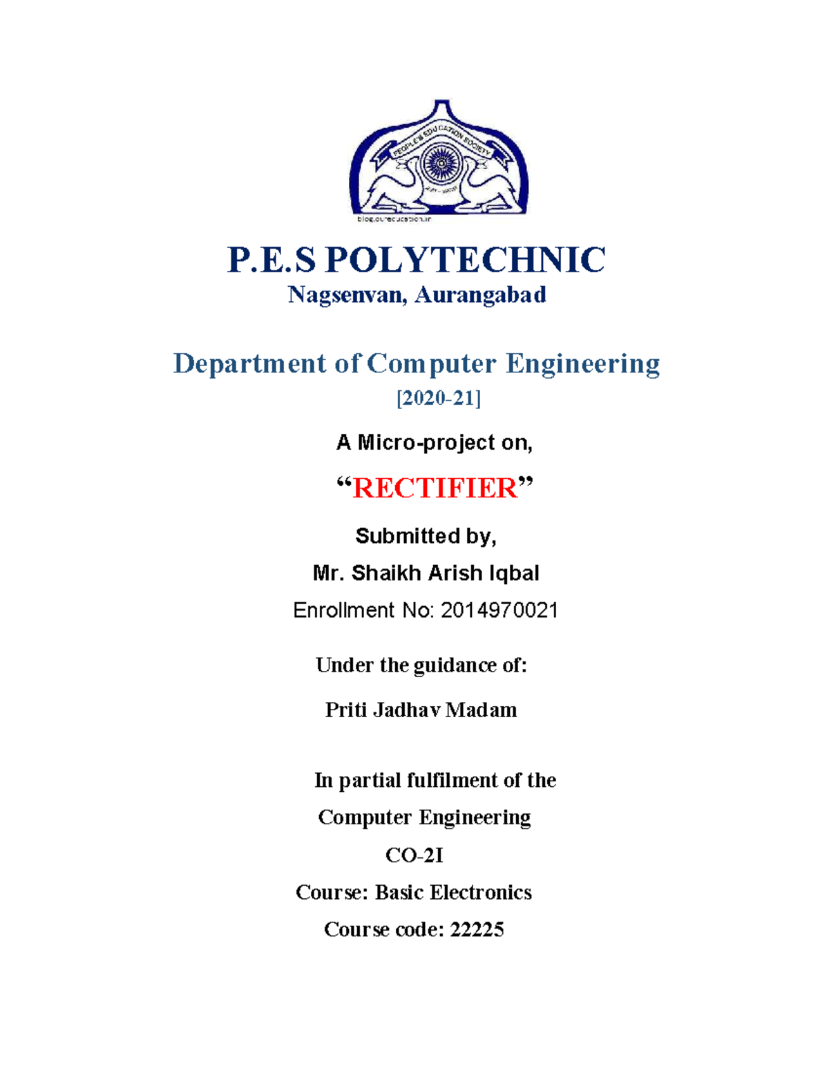 Micro Project - P.E POLYTECHNIC Nagsenvan, Aurangabad Department of ...