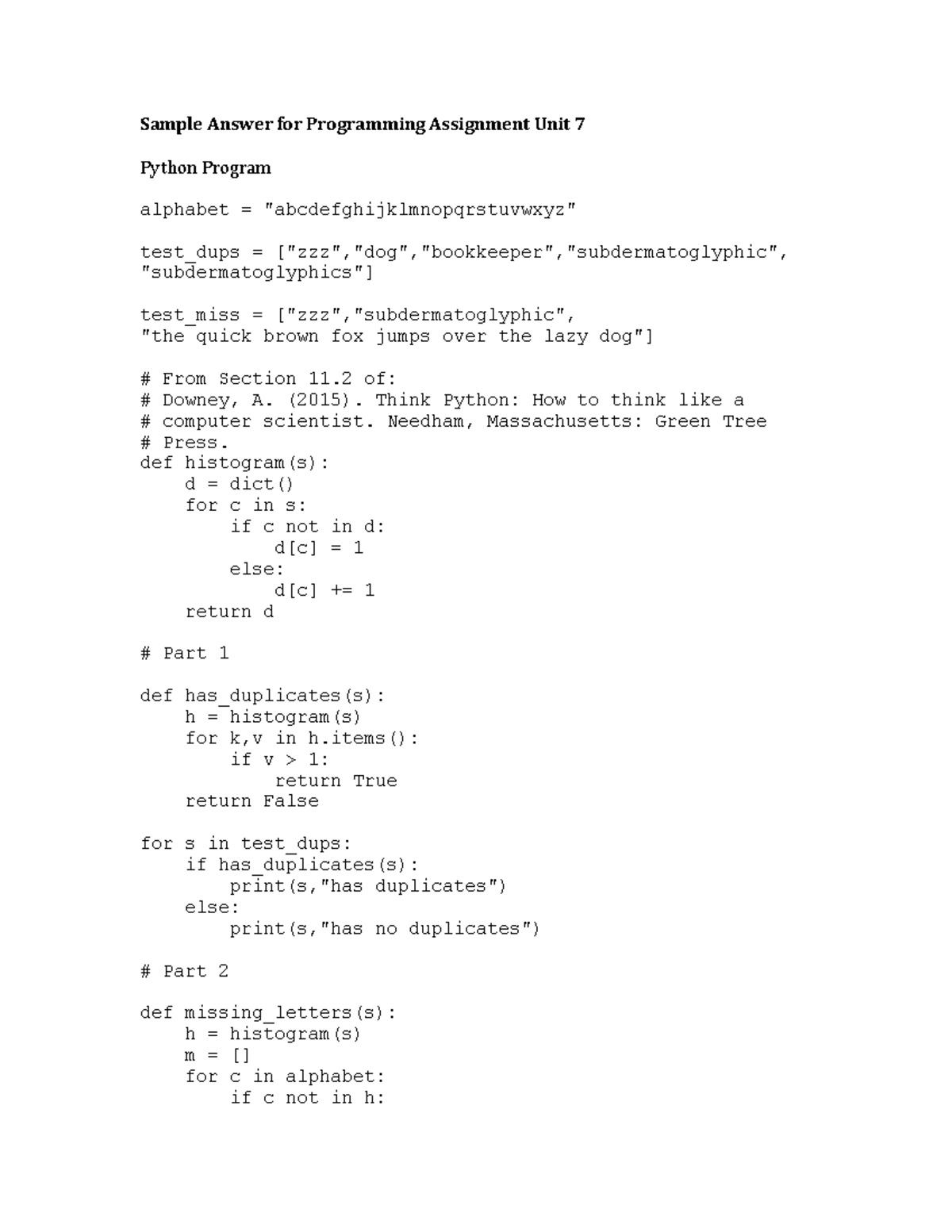 Unit 7 PA Solution Update - **Sample Answer For Programming Assignment ...