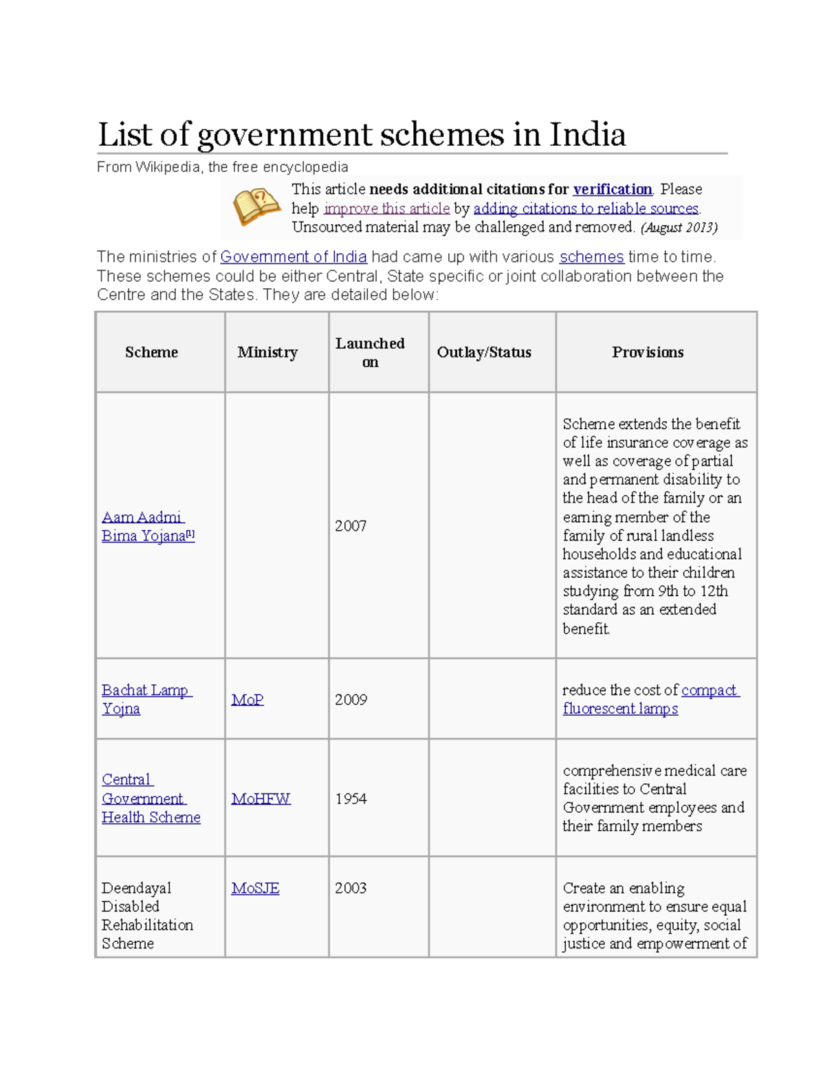 List Of Government Schemes In India - Please Help Improve This Article ...