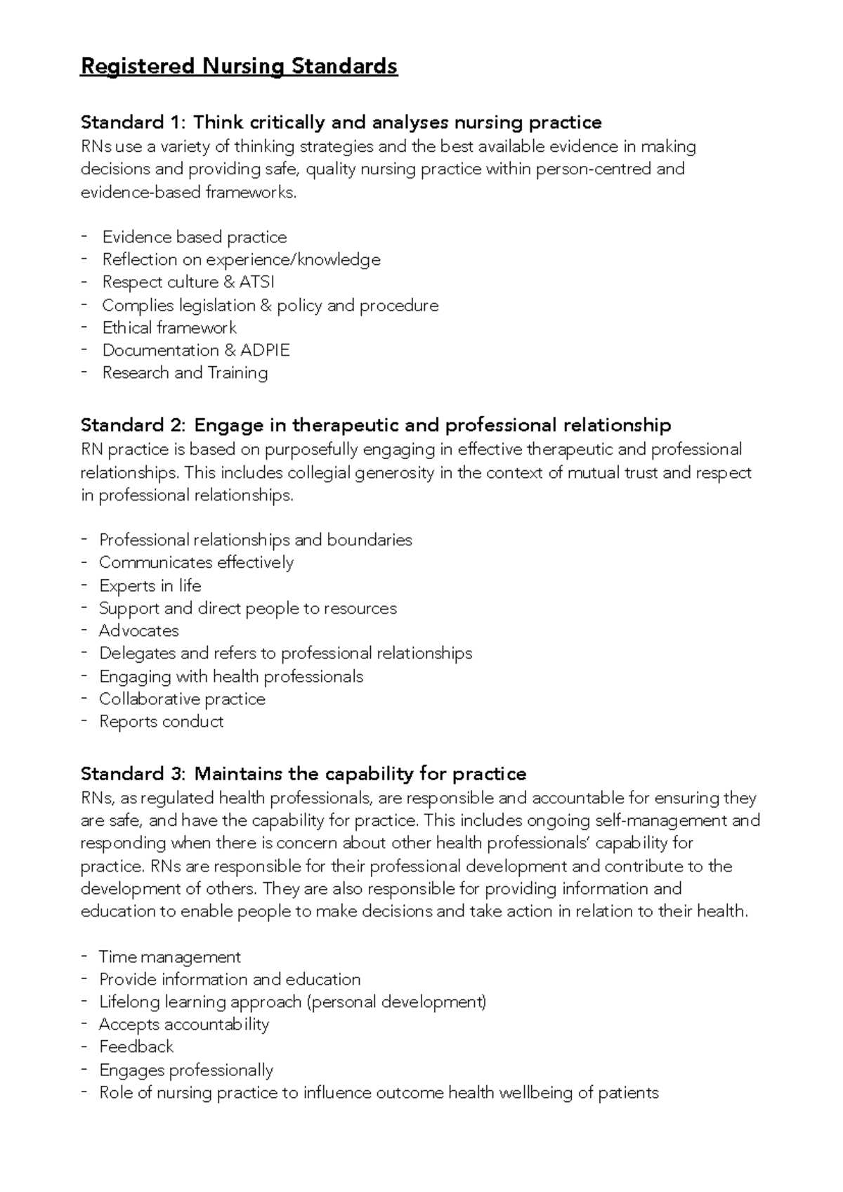 standard 1 thinks critically and analyses nursing practice example