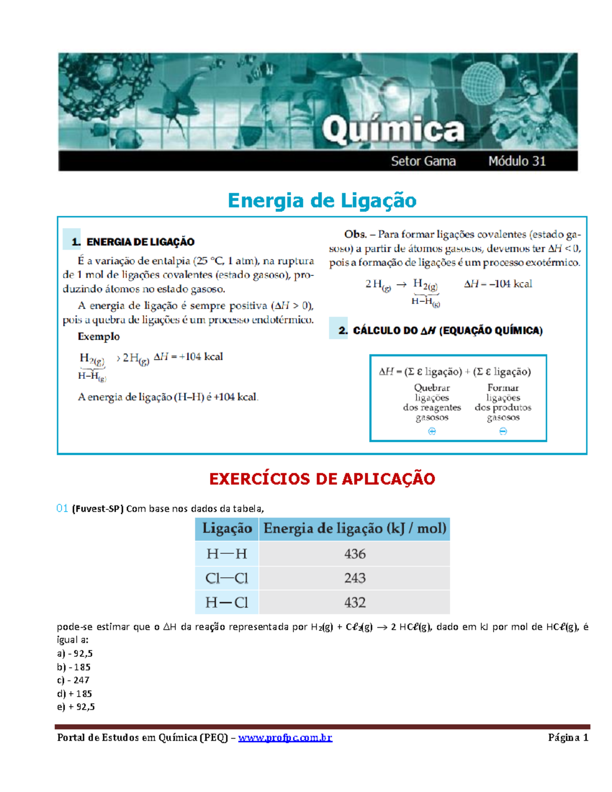 Energia De Ligação Exercícios - FDPLEARN