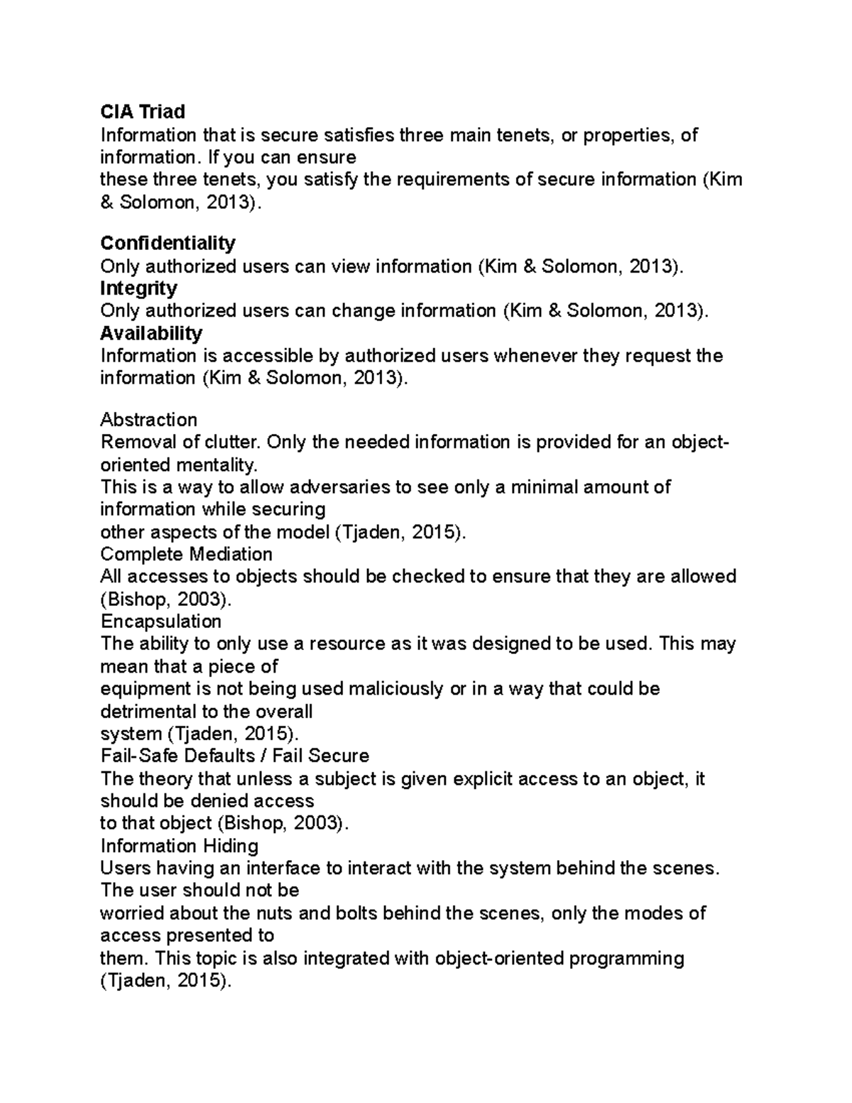 Mod 3 notes - Cyb210 with Jamilah Telon - CIA Triad Information that is ...