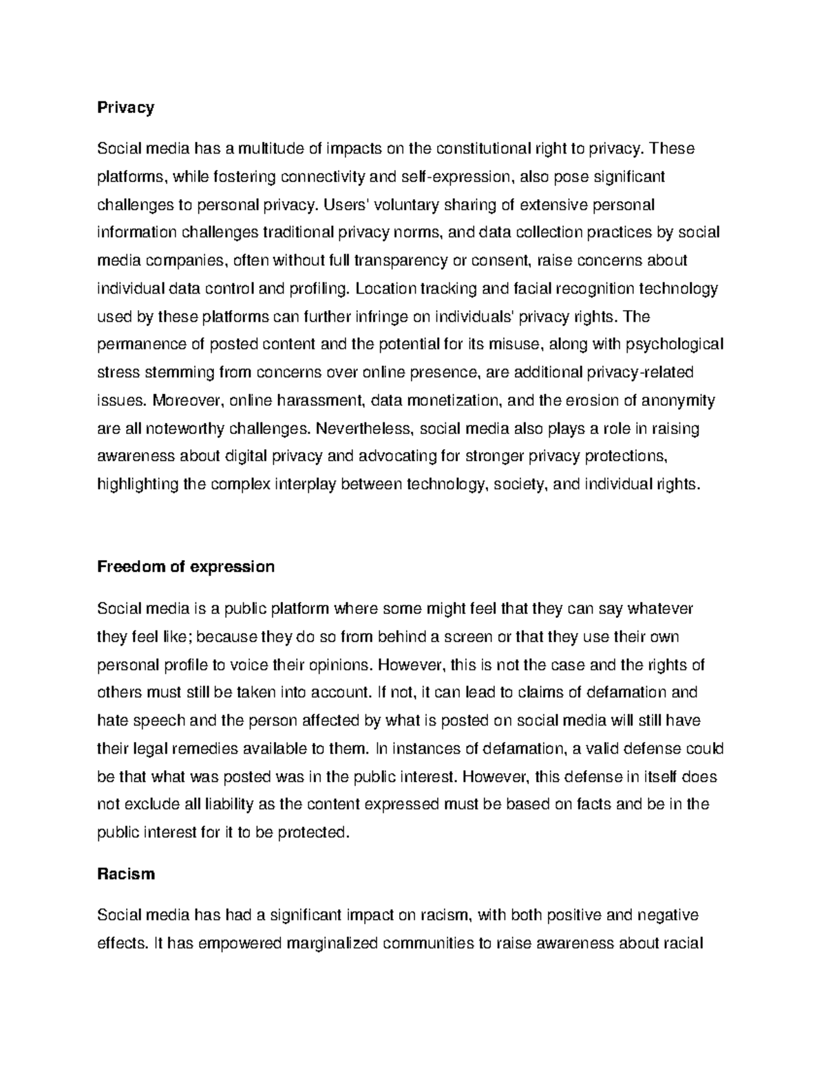 Pdf - Previous assignments - Privacy Social media has a multitude of ...