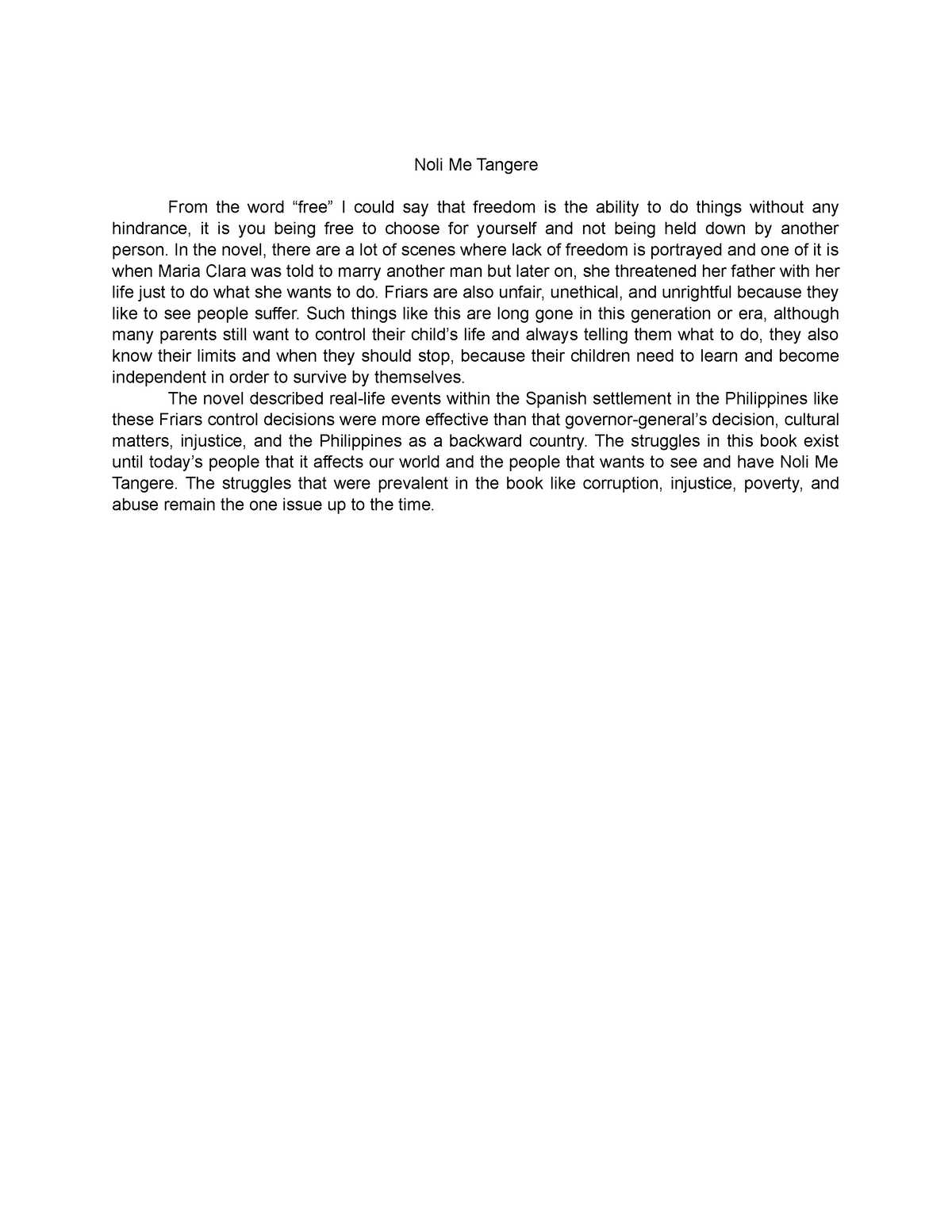 what is freedom in noli me tangere essay