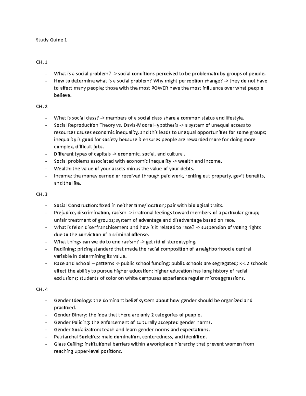 Study Guide 1 - Professor Johnson - Study Guide 1 CH. 1 What is a ...