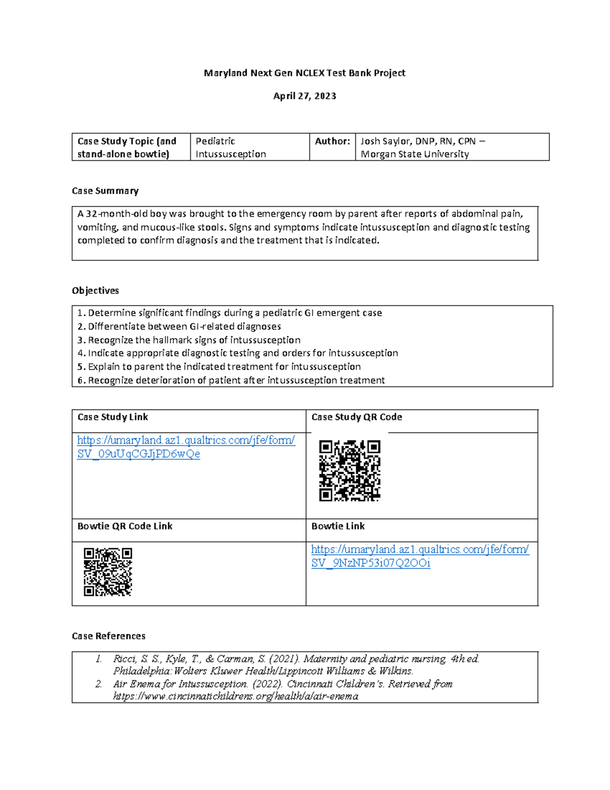 university of maryland nclex case study