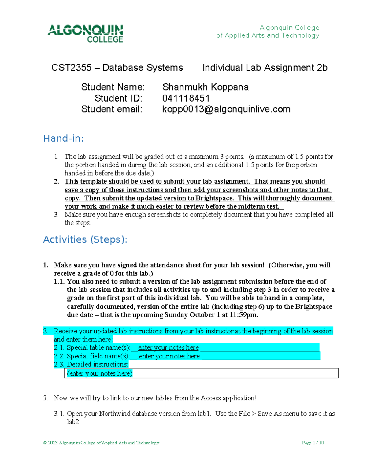 CST2355-Lab02b - ;ab 2b ............ - of Applied Arts and Technology ...