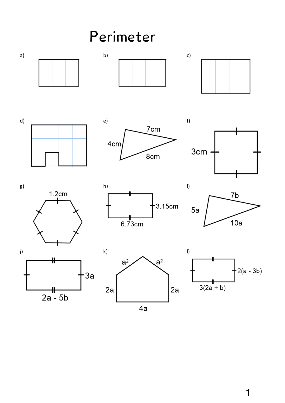 Perimeter Yr 9 - Perimeter A) B) C) D) E) F) G) H) I) J) K) L) Question ...