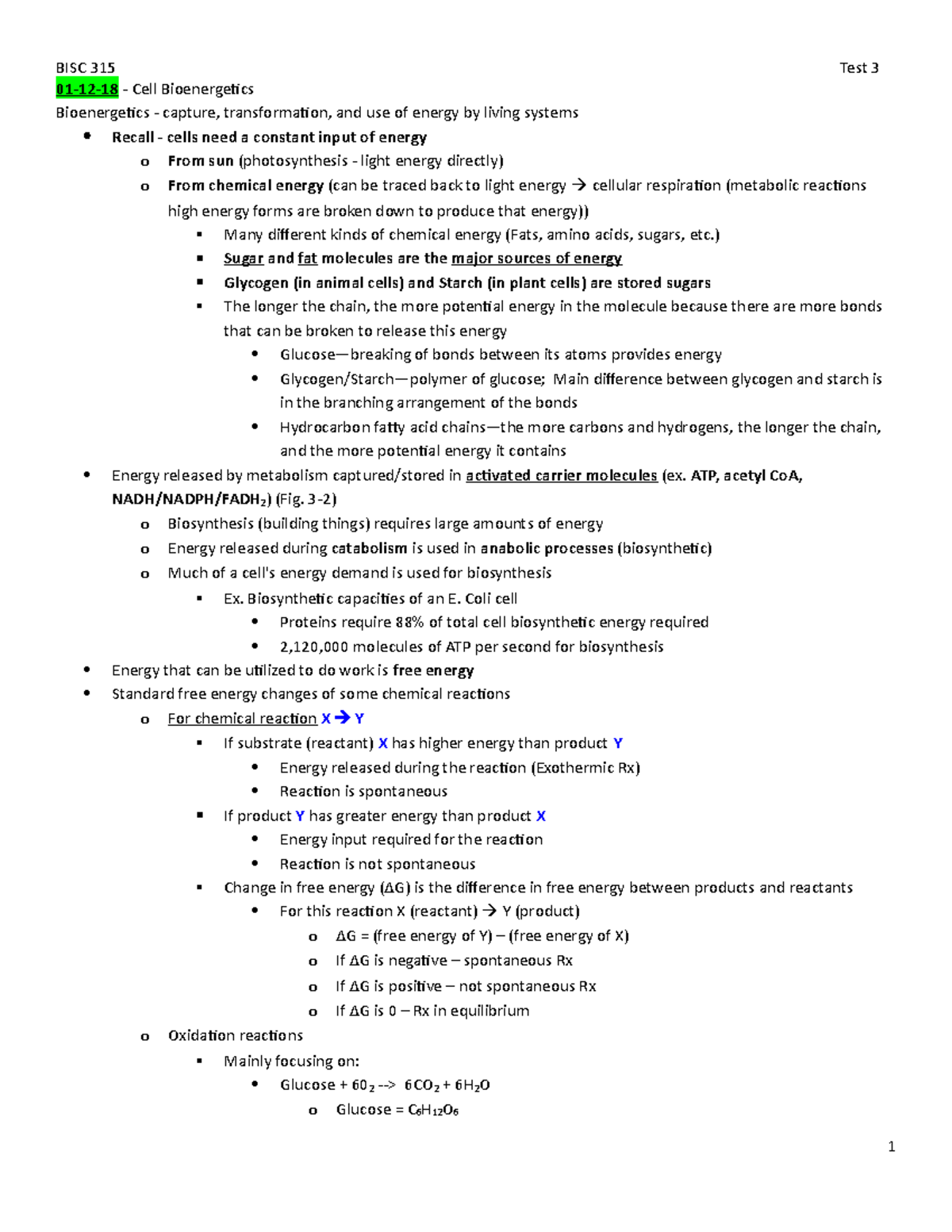 Test 3 - Campbell - 01-12-18 - Cell Bioenergetics Bioenergetics ...