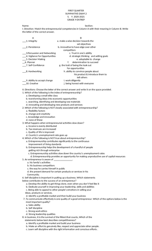 3rd quarter grade 9 entrep activity 1 - Grade 9 Entrep Activity 1 Why ...