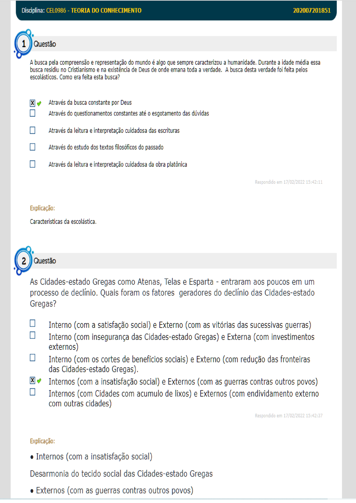 Teoria DO Conhecimento- Teste DE Conhecimento-AULA 2 - TEORIA DO ...