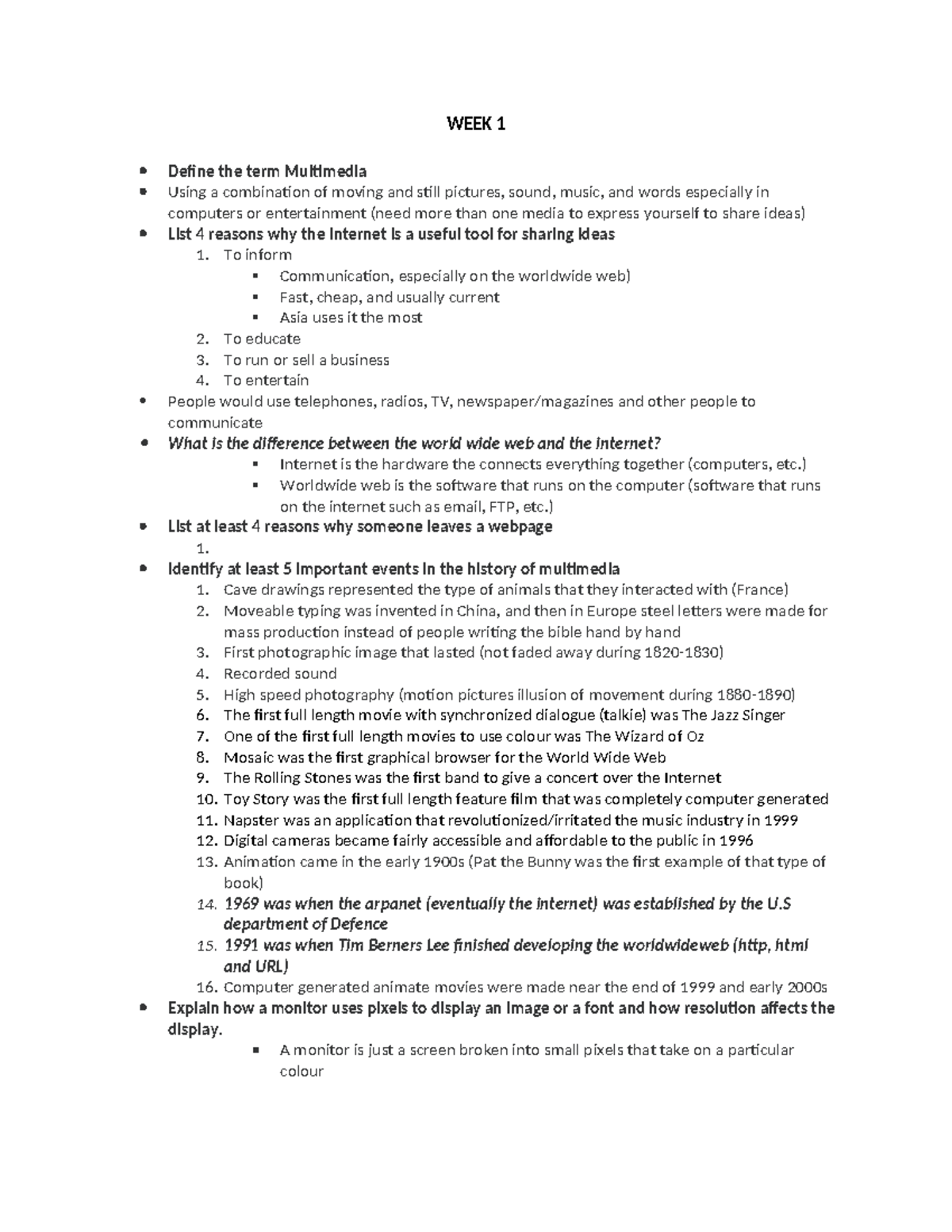 Week 1 & 2 - Detailed notes on week 1 and 2 - WEEK 1 Define the term ...