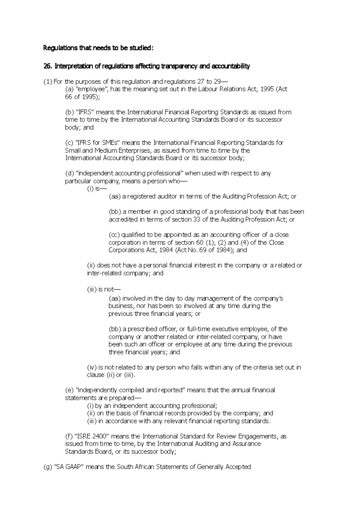 Regulations that needs to be studied complete - Regulations that needs ...