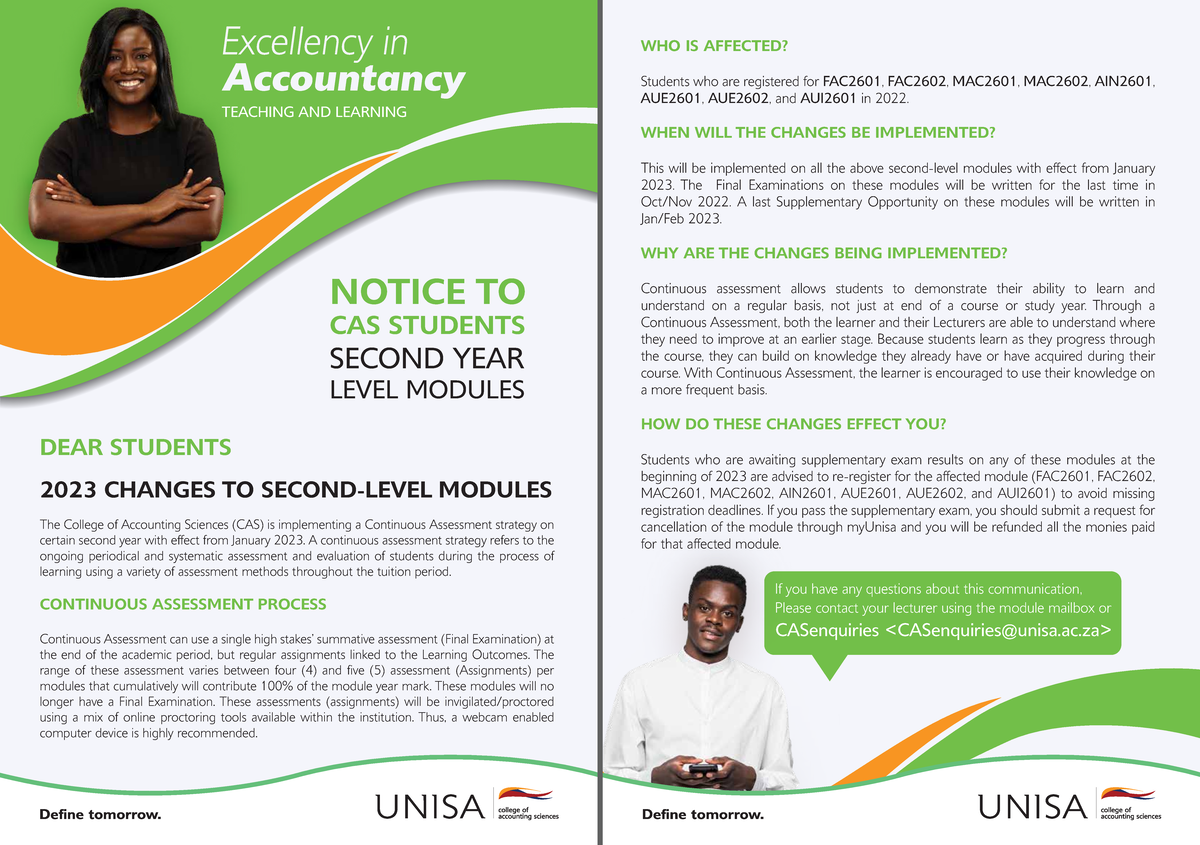 Unisa Communication of Assessment Strategy to CAS students Brochure ...