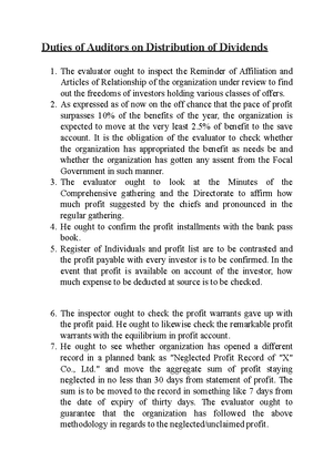 Duties of Auditors on Distribution of Dividends