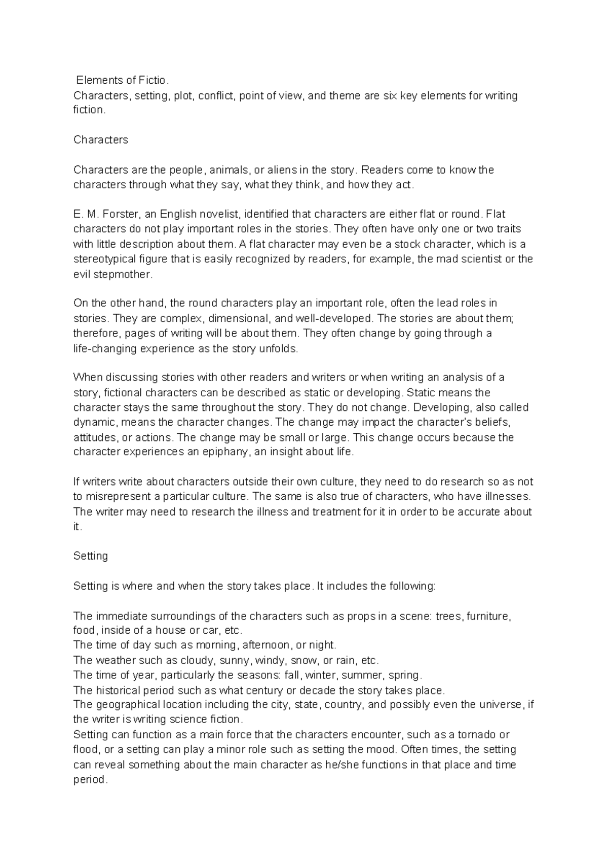 Elements of fiction explained - Elements of Fictio. Characters, setting ...