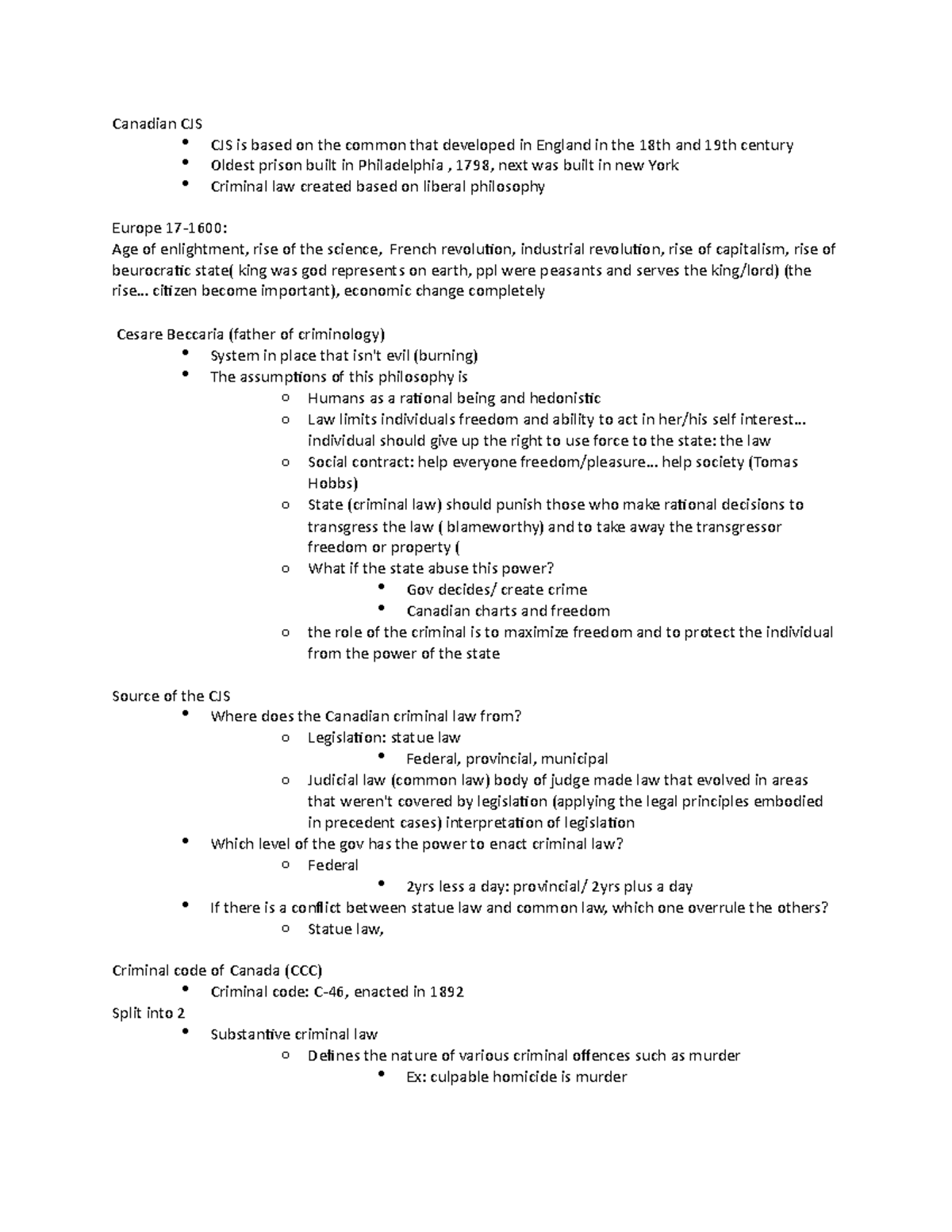 CRM2307 lecture 2 enlightenment period and CJS - Canadian CJS CJS is ...