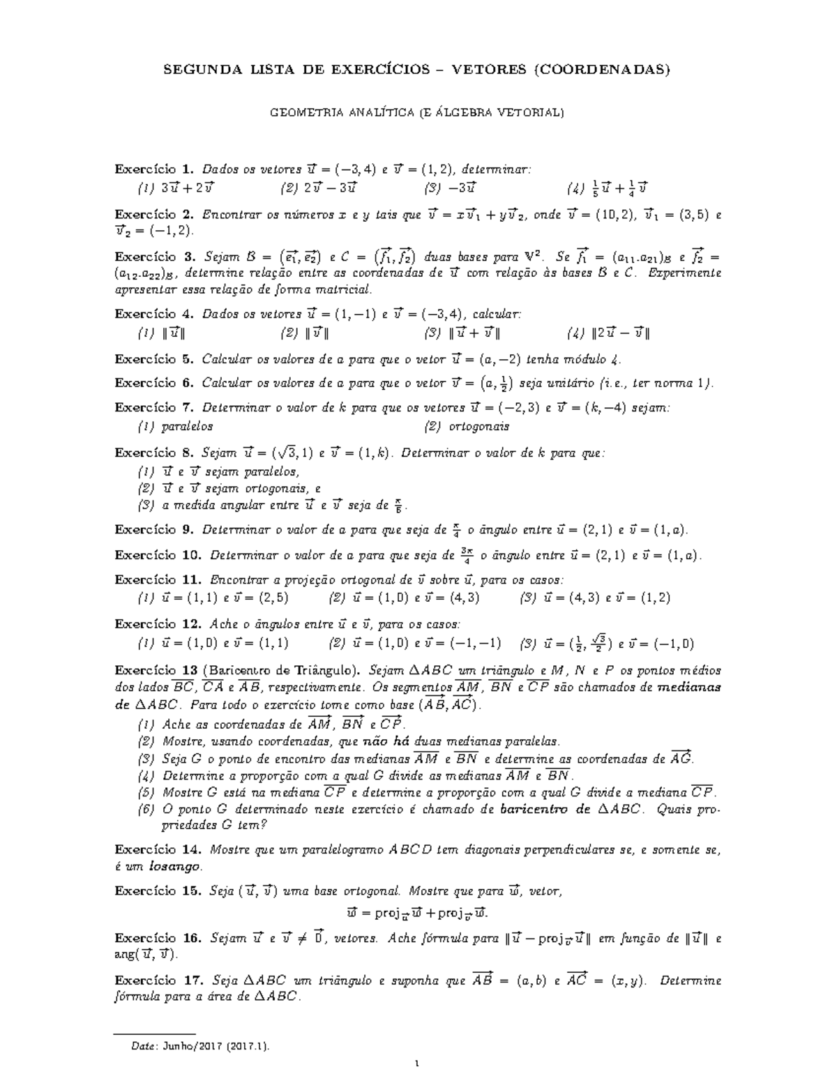 Tarefas Lista 2 Geometria Analitica - SEGUNDA LISTA DE EXERC´ ICIOS ...